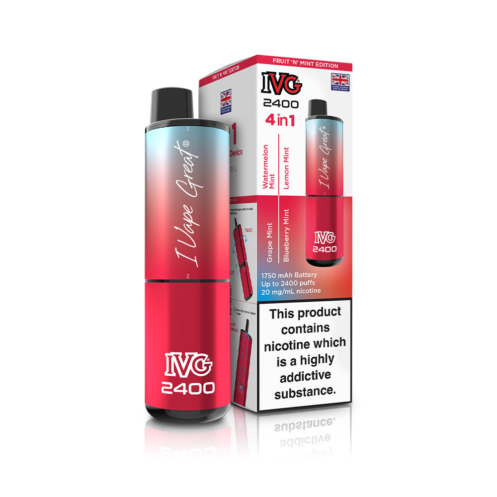 IVG 2400 Prefilled Pod Kit 4 in 1 Vape Pen 2400 Puffs E-Cig 20Mg Nic Salt 4X 2Ml