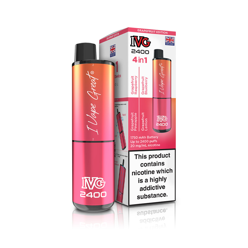 IVG 2400 Prefilled Pod Kit 4 in 1 Vape Pen 2400 Puffs E-Cig 20Mg Nic Salt 4X 2Ml