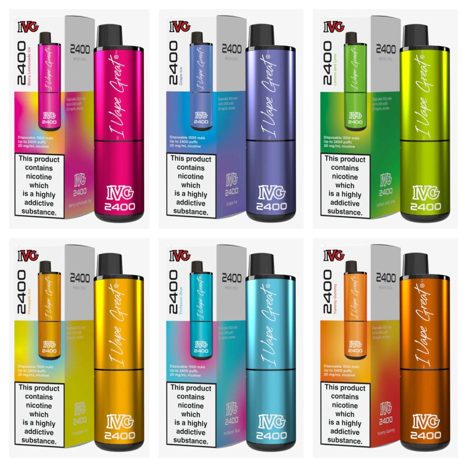 IVG 2400 Prefilled Pod Kit 4 in 1 Vape Pen 2400 Puffs E-Cig 20Mg Nic Salt 4X 2Ml