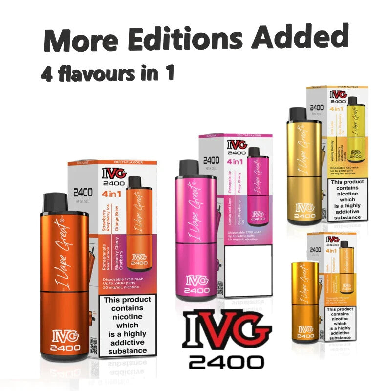 IVG 2400 Prefilled Pod Kit 4 in 1 Vape Pen 2400 Puffs E-Cig 20Mg Nic Salt 4X 2Ml